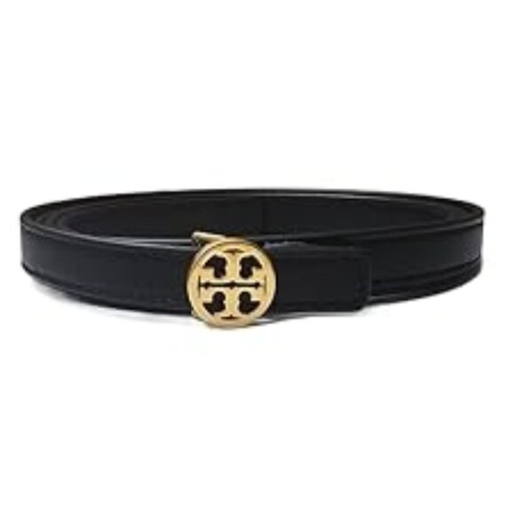 NWT - Tory Burch 74936 Black With Gold Hardware Skinny Logo Belt Size XXL - Picture 1 of 4